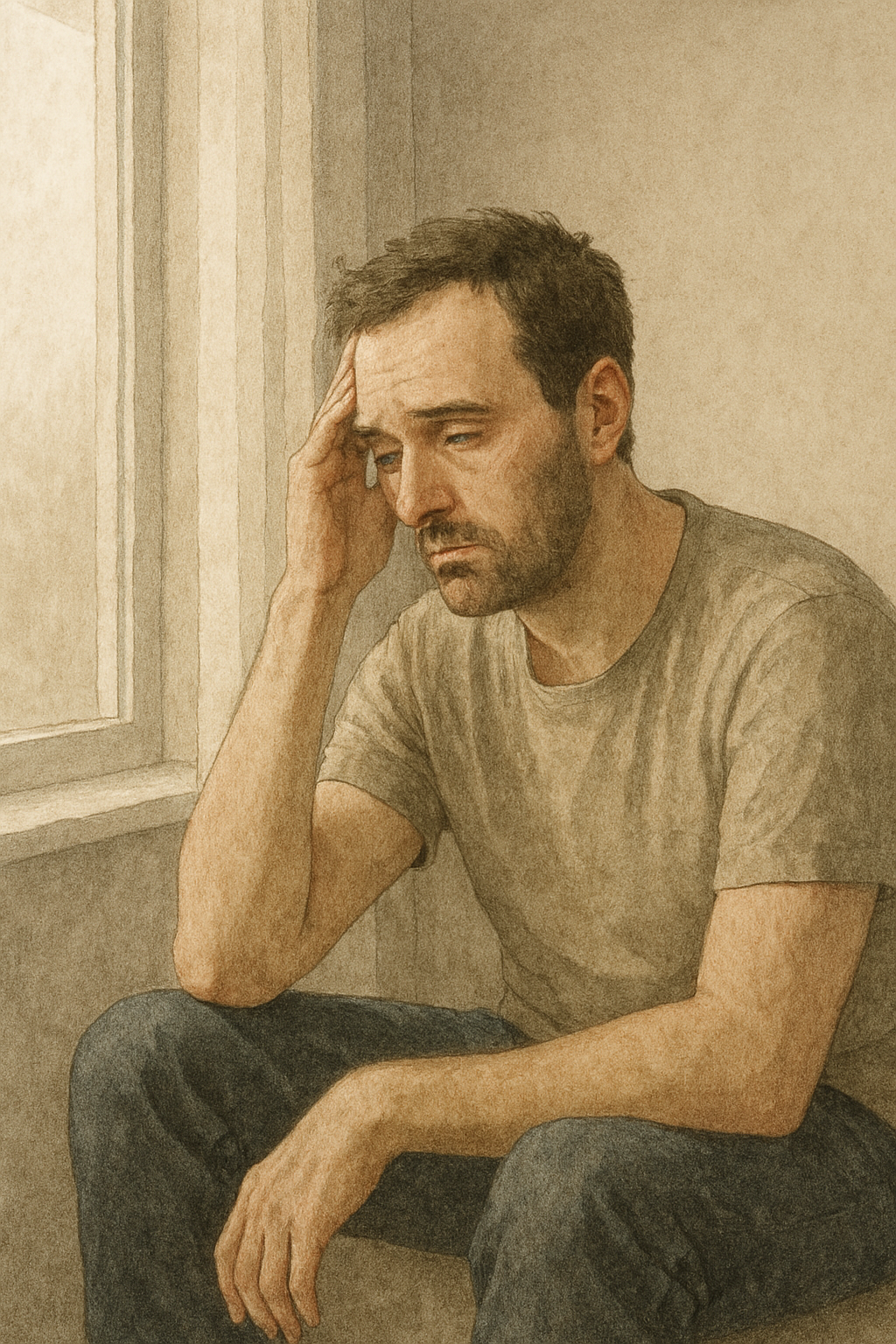 Illustration representing low energy and mental fatigue in modern men